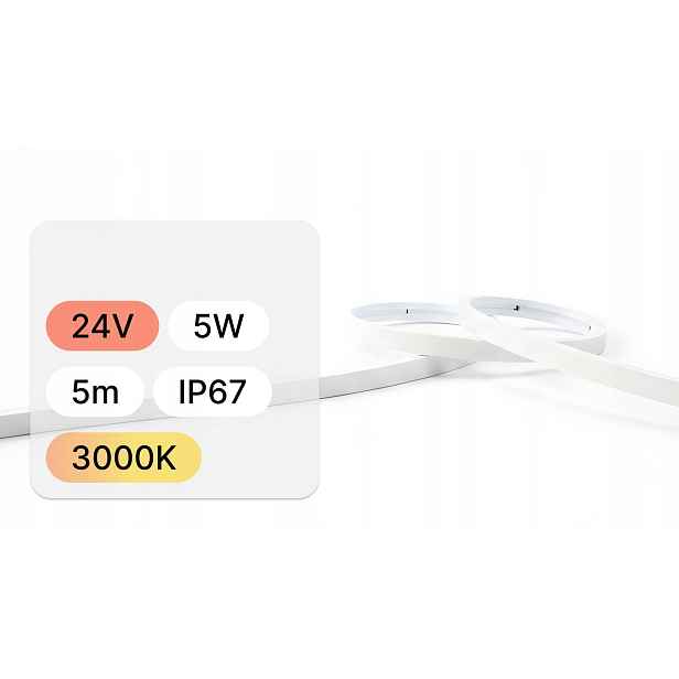 Led pásek 24V 5W Cob 480 IP67 3000K CRI>90 115lm 5m