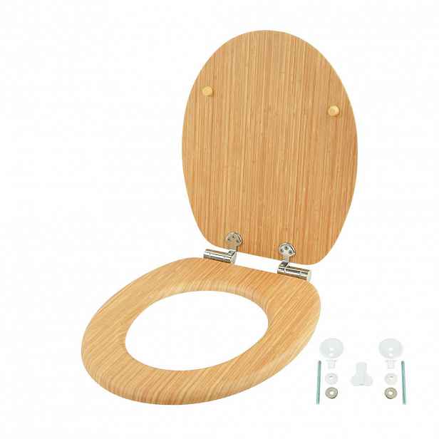 Relaxdays WC-SEDÁTKO Přírodní MDF tiché sklápění oválné 37,5 cm