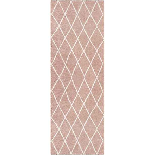 Růžově krémový hrubý koberec typu shaggy, koberec běhoun, vzor boho80x200 cm