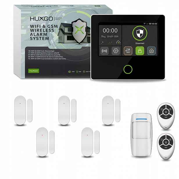 Bezdrátový WiFi Gsm 4G alarm s aplikací Tuya, Huxgo HXA502 4G B