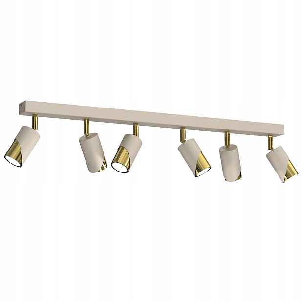 Stropní svítidlo s ozdobnými reflektory, krémová zlatá lišta, 6 bodů, 90 cm, Luminex