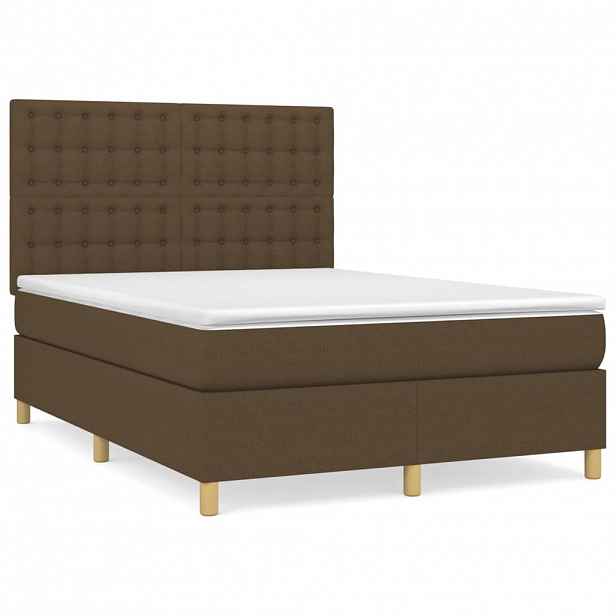 vidaXL Box spring postel s matrací tmavě hnědá 140x200 cm textil