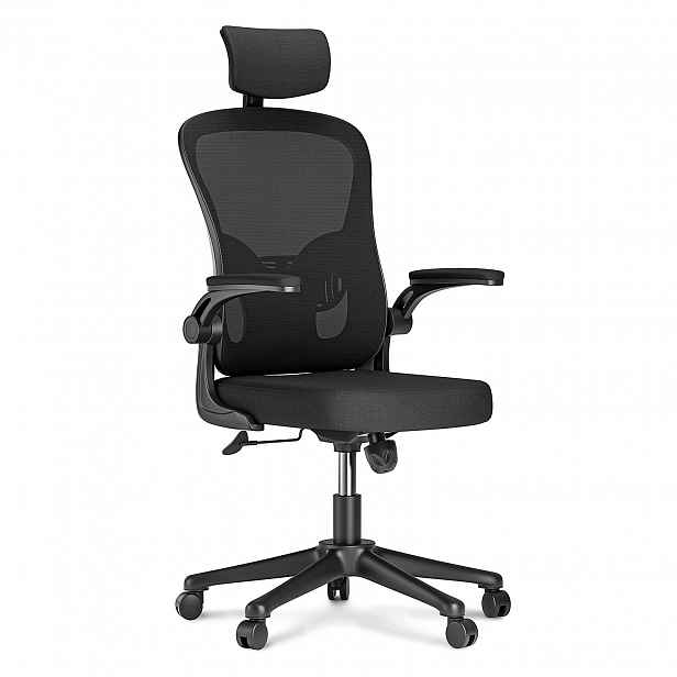 Ergonomické Kancelářské Křeslo S Nastavitelnou Opěrkou Hlavy A Opěrkou Hlavy, černé