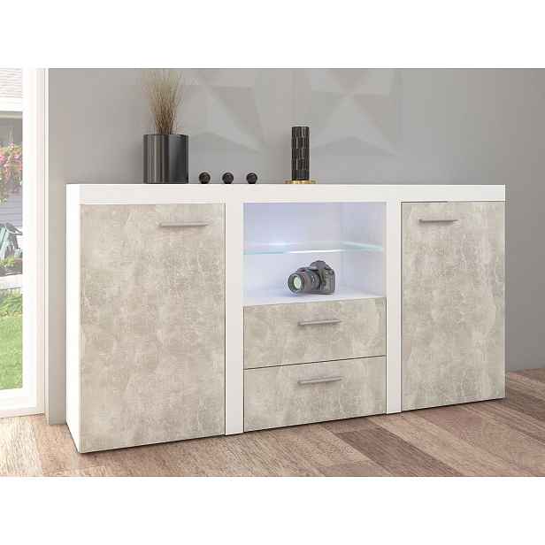 Kombinovaná komoda s LED osvětlením THISE - beton / bílá