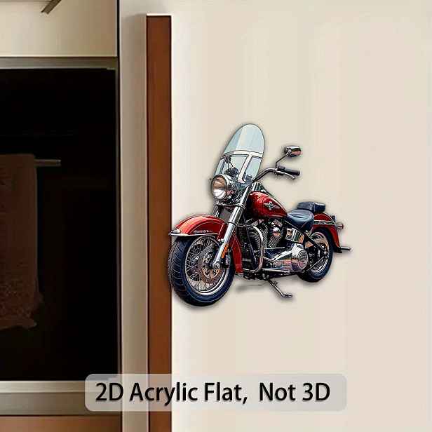 TEMU 1 ks akrylový magnet na lednici, 2D plochá dekorativní plaketa, retro motocyklu, červené tělo, moderní design, vhodný pro dekoraci kuchyně,