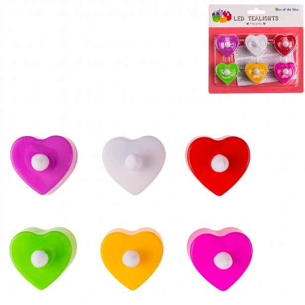LED čajové svíčky ve tvaru srdce HEARTS, sada 6 ks