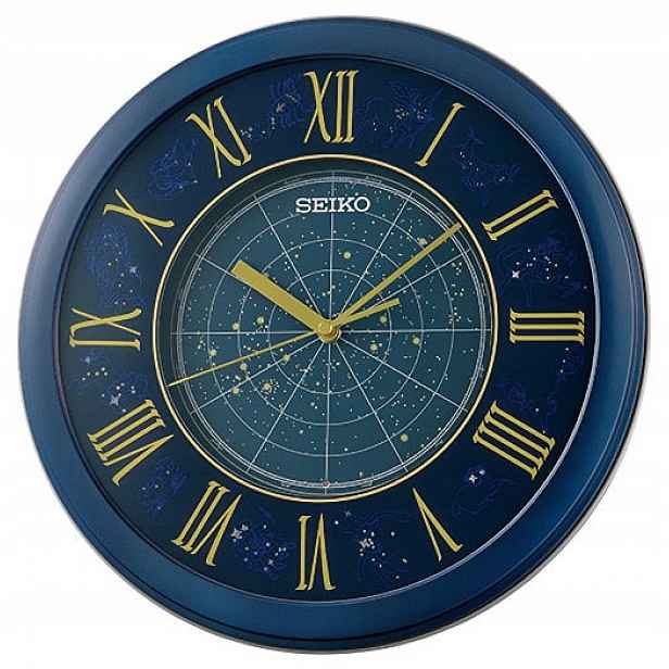 Modré Podsvícené Japonské Hodiny Seiko QHA013L 33 cm Znamení Zvěrokruhu