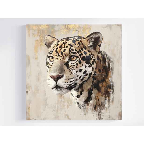 Obraz Na Plátně Canvas Portrét Příroda Zvíře Kočka Jaguar Béžová Hnědá 50x50