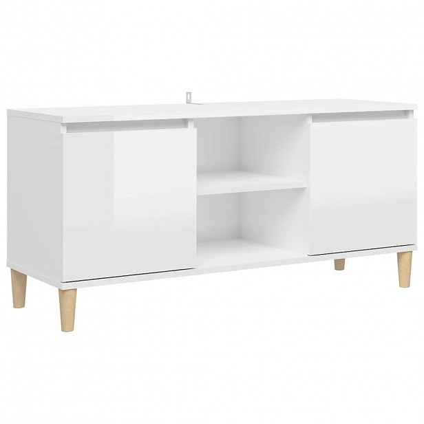 vidaXL TV skříňka nohy z masivního dřeva bílá lesklá 103,5x35x50 cm