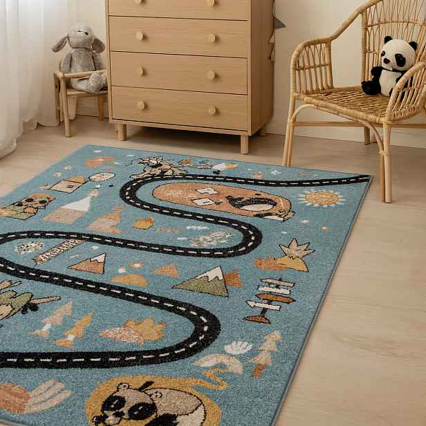 Dětský kusový koberec Fun Route Street animals blue, 140x190, modrá, dětský pokoj, Dywany Łuszczów