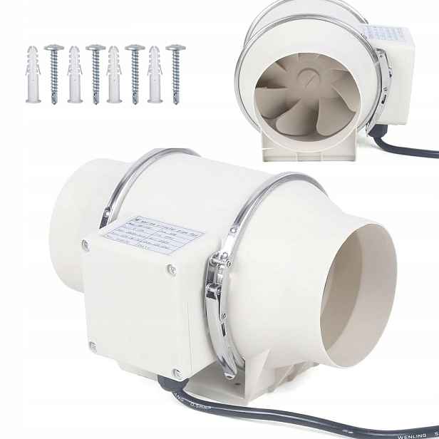 Kanálový Ventilátor 310 m3/h Domácí Koupelnový Odtahový Výkonný Tichý 40 W
