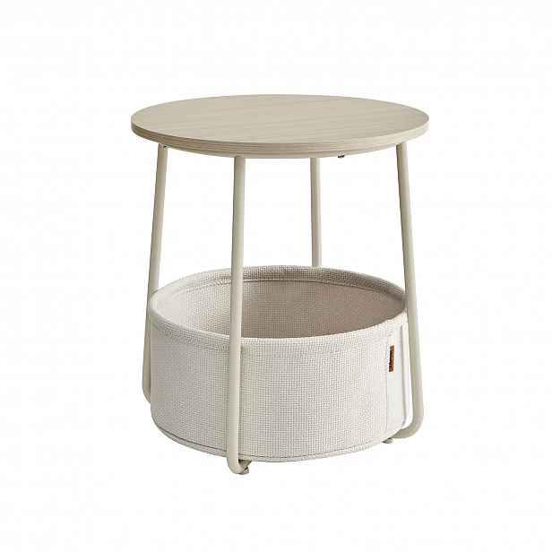 Krémový příruční stolek s odkládacím košem SALMA Ø 45 cm