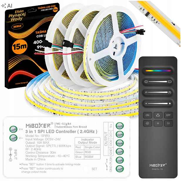 Miboxer Led Páska Digitální Tekoucí Fala 15M Cob 195W 24V Hotová sada