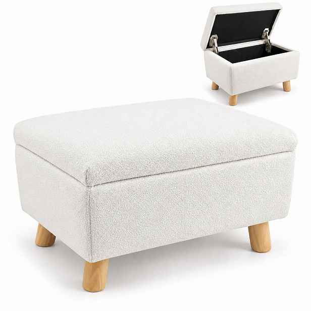 Relaxdays PODNOŽKA Bílá s úložným prostorem dřevěné nohy 40 cm