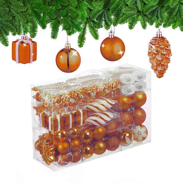 Relaxdays KOULE oranžové vánoční 72dílná-sada plast