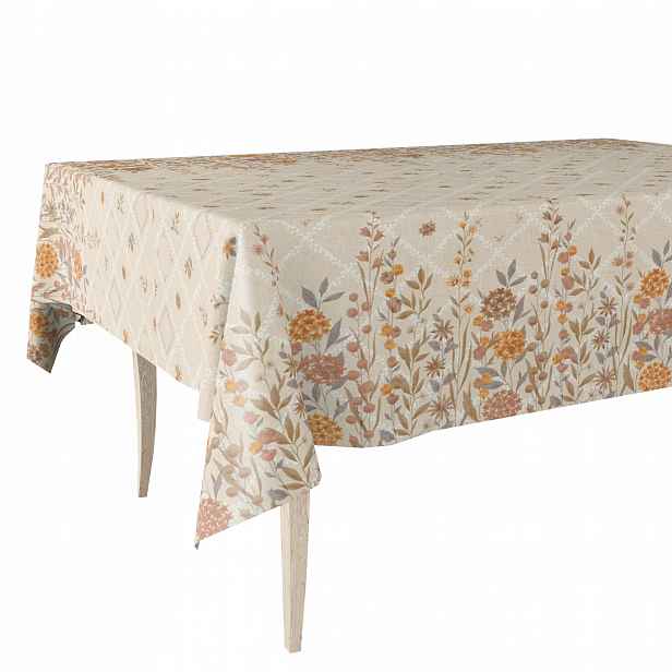 Cerata Hrubý Ubrus Z Ceraty Béžové Květy Louka Mřížka 140x450