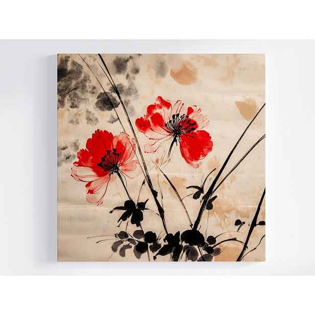 Obraz Na Plátně Canvas Grafika Květiny Máky Červená Minimalismus 50x50