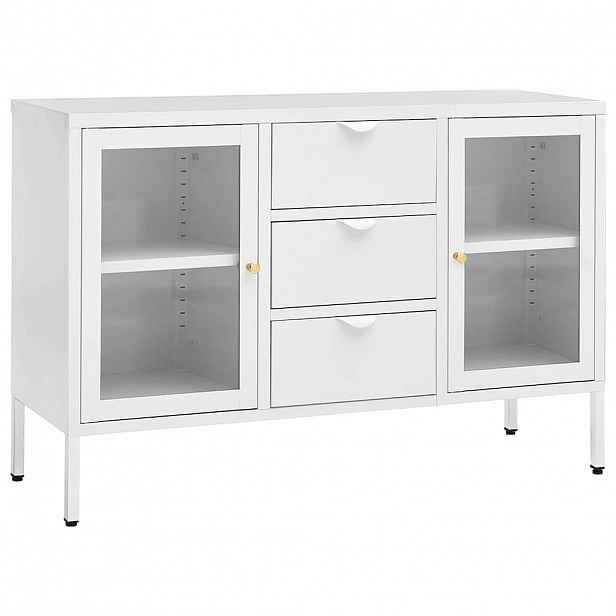 vidaXL Příborník bílý 105 x 35 x 70 cm ocel a tvrzené sklo