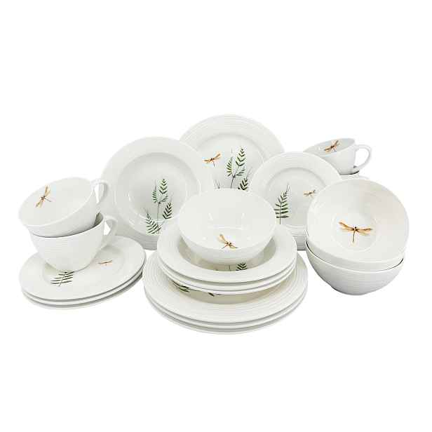 20dílná porcelánová souprava Croft Vážka (talíře, misky, hrnky)