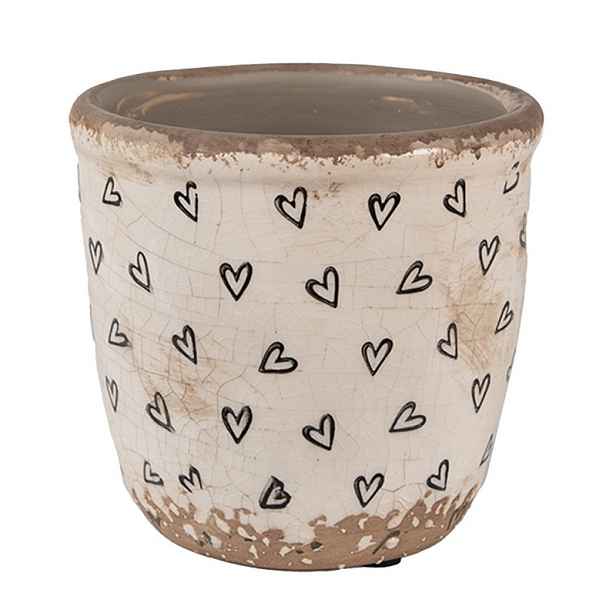 Béžový keramický obal na květináč se srdíčky Hearti XS - Ø 11*11 cm Clayre & Eef