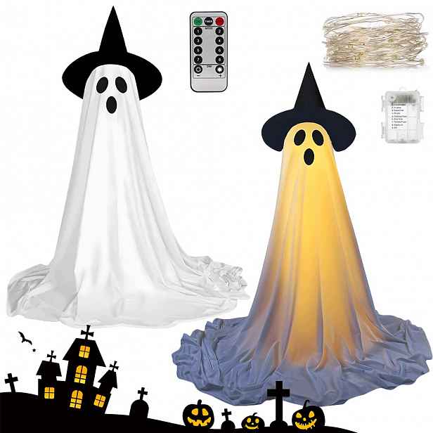 Dekorace Duch na Halloween 2,1 m s Led světlem a čarodějem pro párty a zahradu