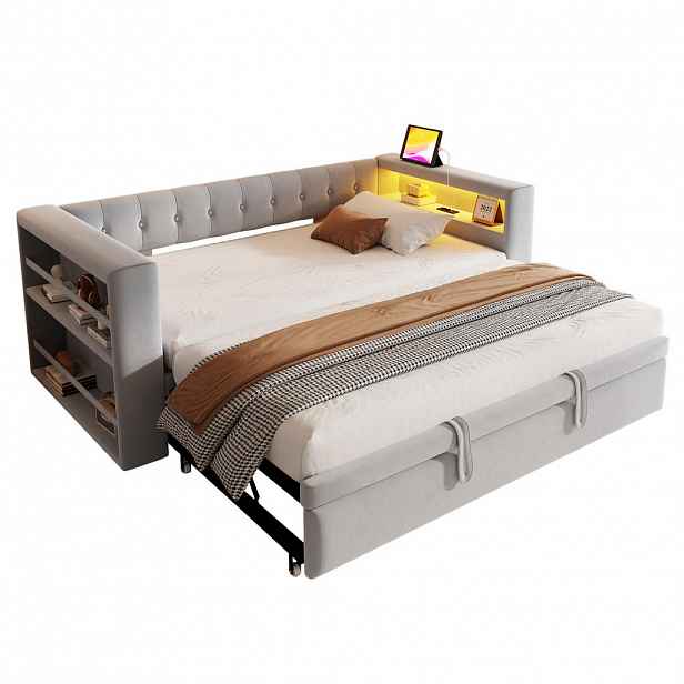 FLIEKS ČALOUNĚNÁ POSTEL, 90×190 cm, LED, USB, úložný prostor