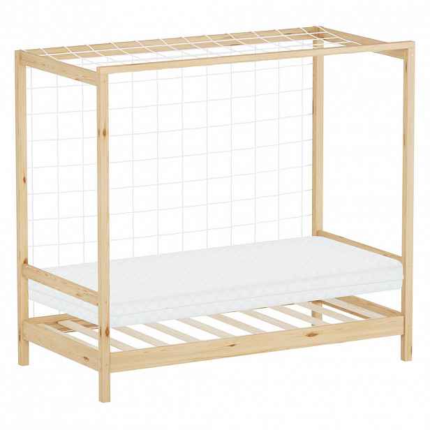 ML-DESIGN DĚTSKÁ POSTEL ve tvaru fotbalové brány s matrací 80 x 160 cm, přírodní