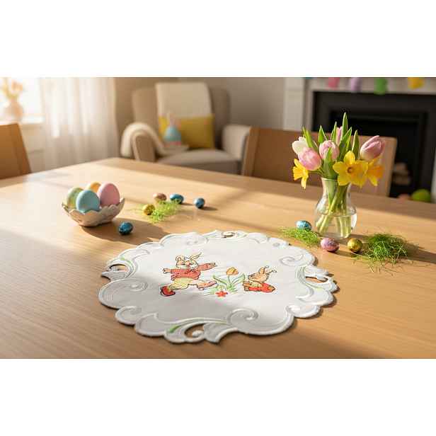 Velikonoční vyšívaný dekorační ozdobný ubrousek EASTER I. Ø  30 cm Mybesthome
