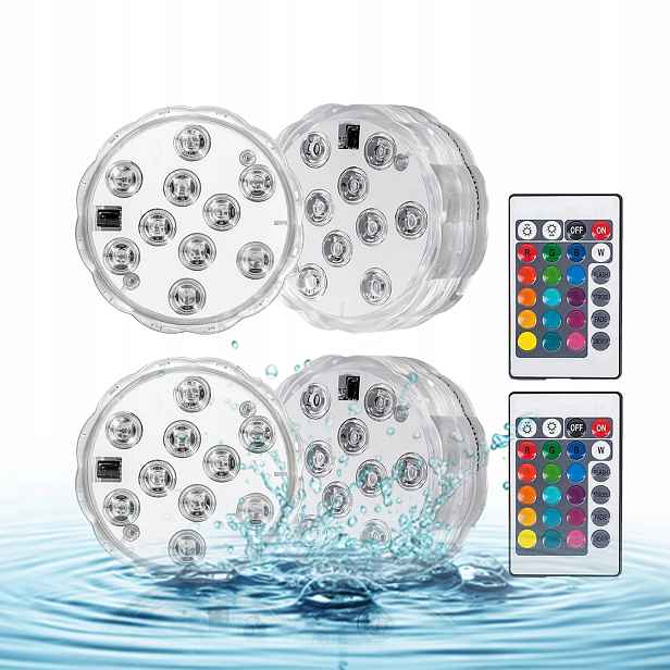 4 Osvětlení Bazénu Voděodolná Lampička Akvárium Vířivka Led Rgb Dálkový Ovladač
