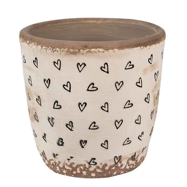 Béžový keramický obal na květináč se srdíčky Hearti S - Ø 13*12 cm Clayre & Eef