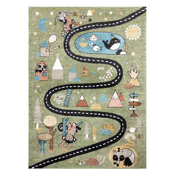 Dětský kusový koberec Fun Route Street animals green, 120x170, zelená, dětský pokoj, Dywany Łuszczów