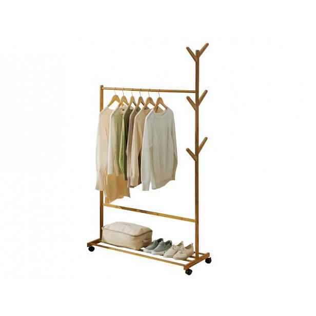 Pojízdný věšák na oblečení, bambus, šířka 100cm, VIKIR