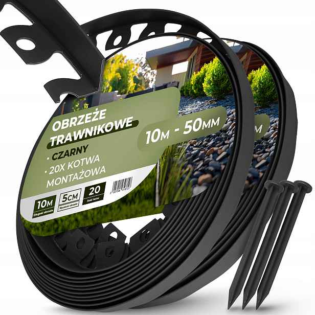 Trávníkový Lem 20 m 50 mm 40 x Kotvy Špendlíky Upevňovací kolíky Černé Us-t