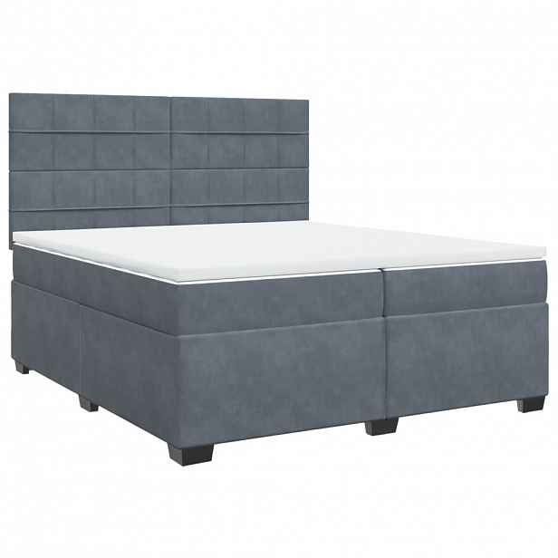 vidaXL Box spring postel s matrací tmavě šedá 200x200 cm samet