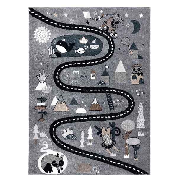 Dětský kusový koberec Fun Route Street animals grey, 80x150, šedá, dětský pokoj, Dywany Łuszczów