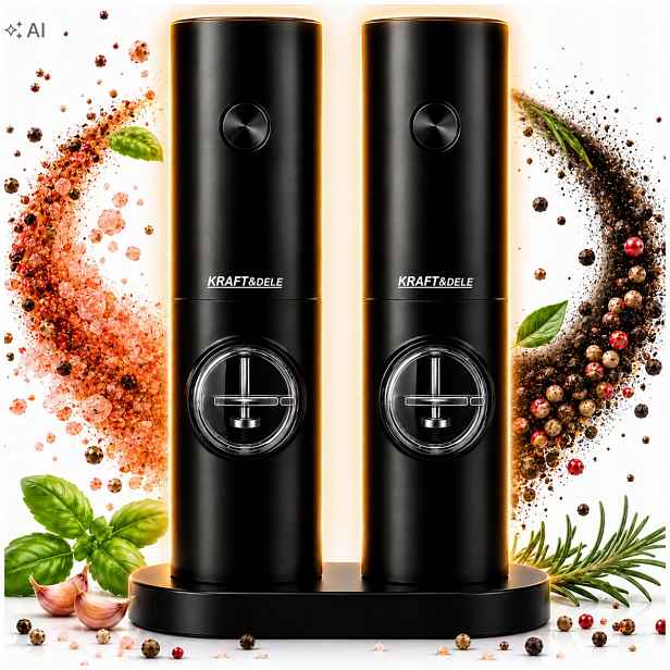 Elektrický Mlýnek Na Sůl A Pepř Koření Regulace Podstavec Set x2