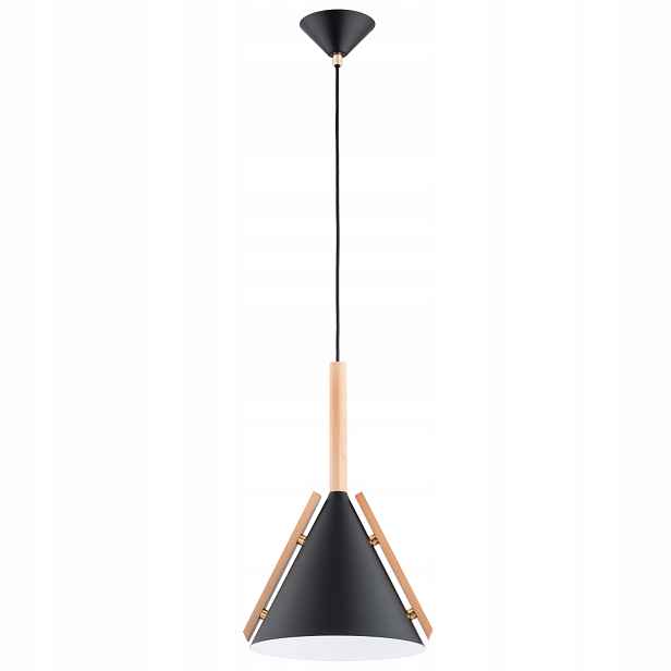 Závěsná lampa Alfa Fortel kužel černá-dřevěná 1xE27 IP20 90 cm