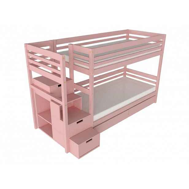 Benlemi Patrová postel TULY s úložnými schody 90x200 cm Zvolte barvu: Pastelově růžová, Zvolte šuplík: Dvojitý úložný šuplík, Zvolte stranu: Vlevo