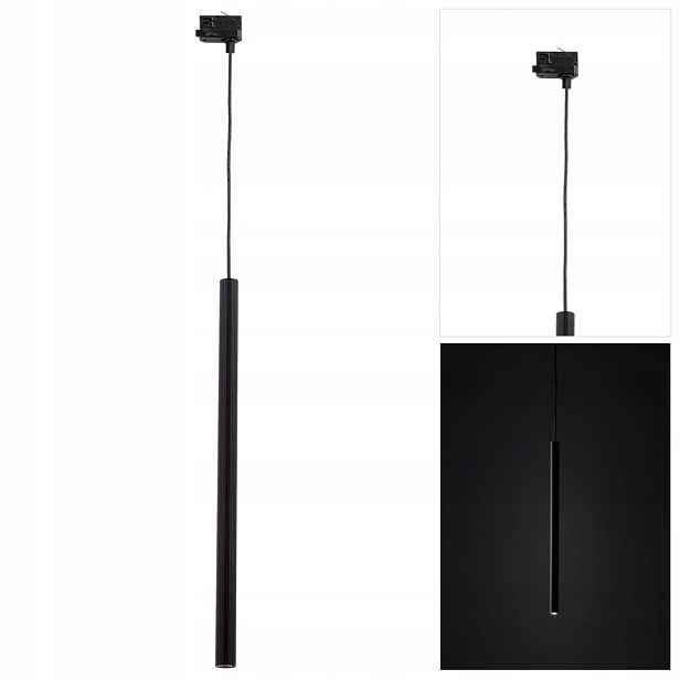 Černé kolejnicové osvětlení Tracer Ferro s otevřeným světlem nad barem Tk Lighting
