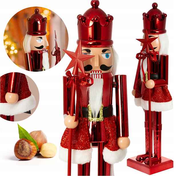 Figurka Louskáček 60 CM Vánoční Červená Čepice S Vánoční Ozdobou