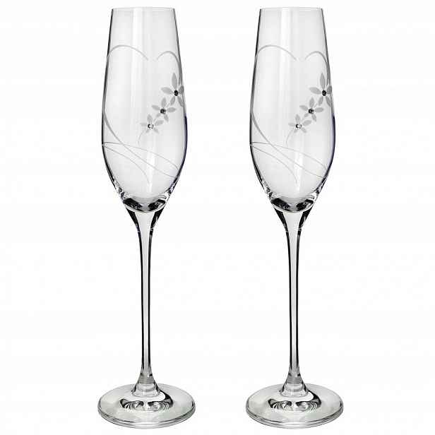Sklenice na sekt s krystaly Preciosa 210ml srdce 2ks