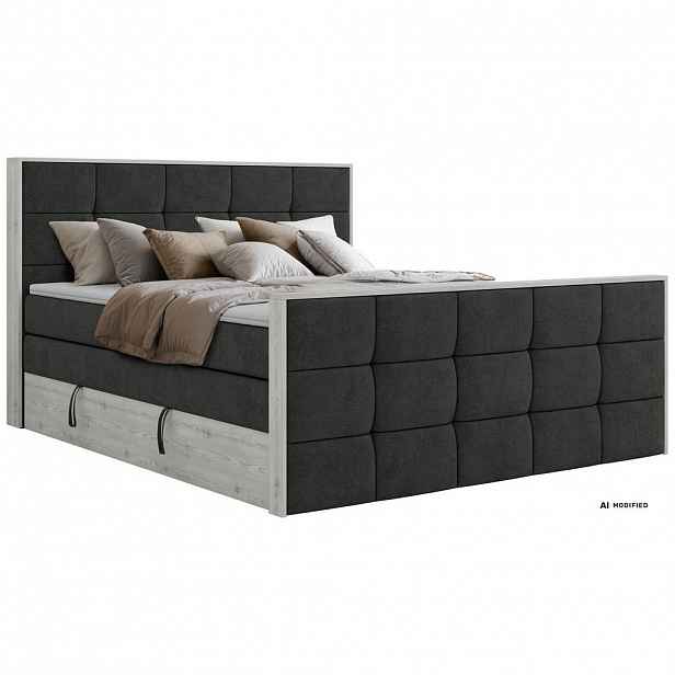 MKS POSTEL BOXSPRING ALNOR KING DUO 200/200 - Tmavě šedá Strukturovaná látka - Topper T25 - H3
