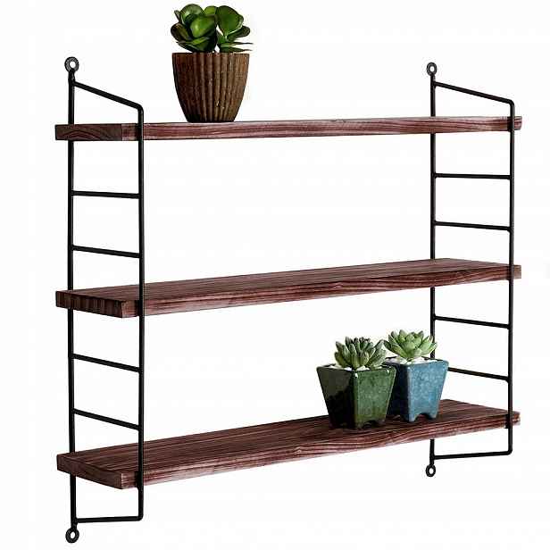 Černá Kovová Polička Na Stěnu Loft Obývací Pokoj Závěsná 51.5x12x58.5 cm