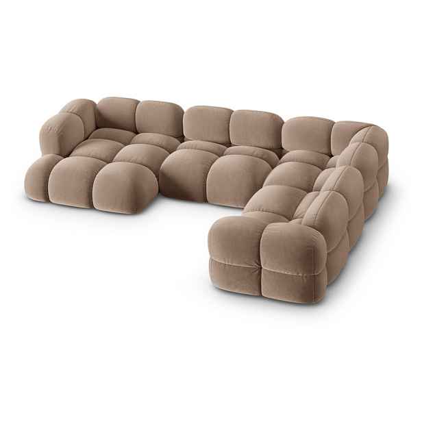 Hnědá sametová rohová pohovka (pravý roh/do "U") Loretto – Cosmopolitan Design