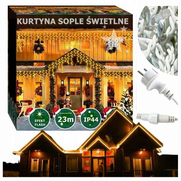 Venkovní Osvětlení Led rampouchy Závěs Girlanda 500 Led Teplá bílá Flash