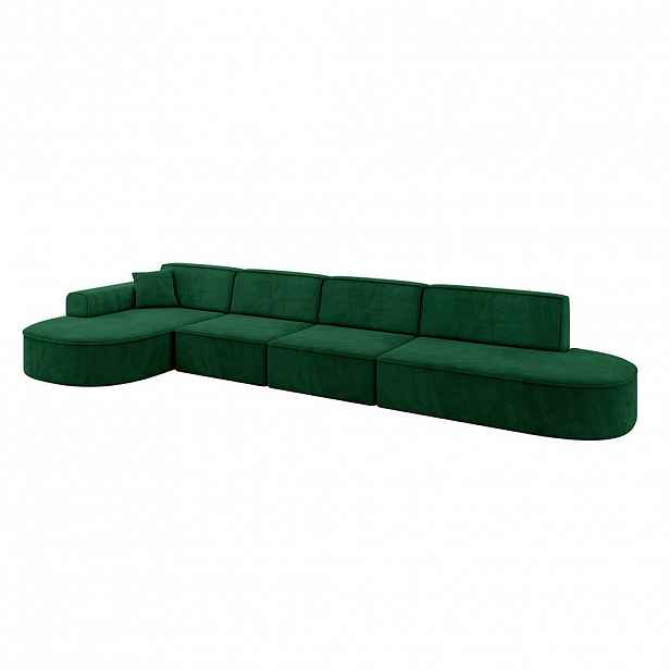 ALTDECOR ROHOVÁ SEDACÍ SOUPRAVA s otomanem vlevo MARI-L3 – 413 x 171 x 79 cm, tmavě zelená, velur