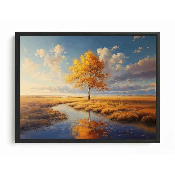 Obraz Rám Americký Box Zlatý Podzim Osamělý Strom Louka Krajina 80x60