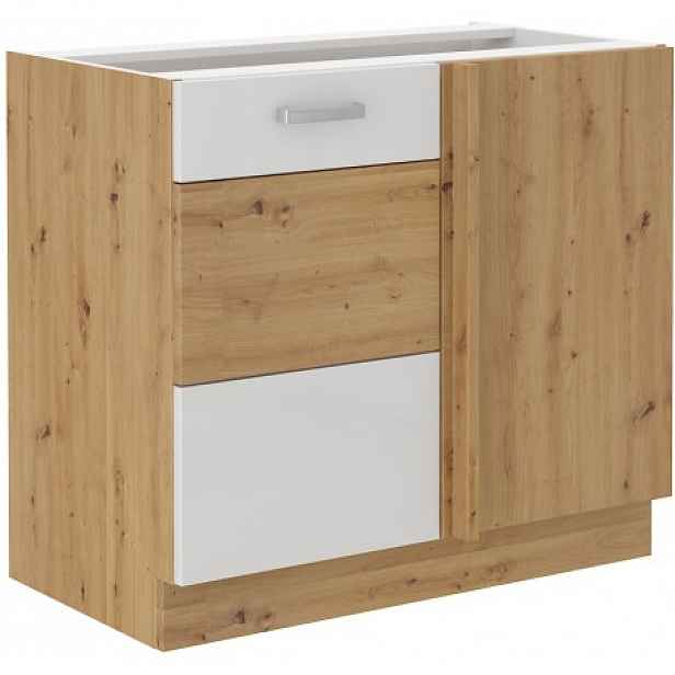Spodní rohová skříňka Artisan 105 DN 1F BB Barva korpusu: Dub artisan, Barva dvířek: Bílý lesk