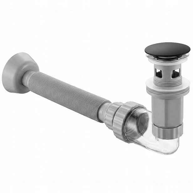 Umyvadlový Sifon Zátka Klik Klak Přepad 45 mm pro umyvadla Flow Černá Rea
