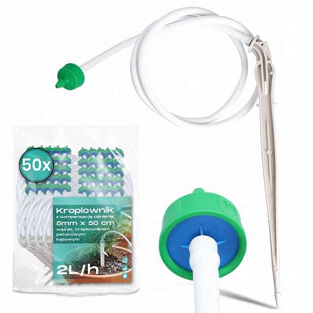 50x Kapač 2 l/h Kompenzace tlaku Emitor Tyčová Hadička 50 cm Ys-t